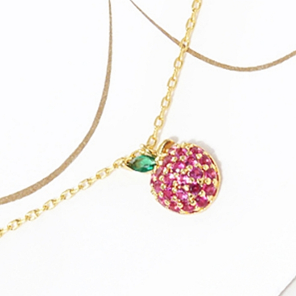 Apple Pendant Necklace Chain Gold Cubic Zirconia Crystal Statement Jewelry - Picture 4 of 4